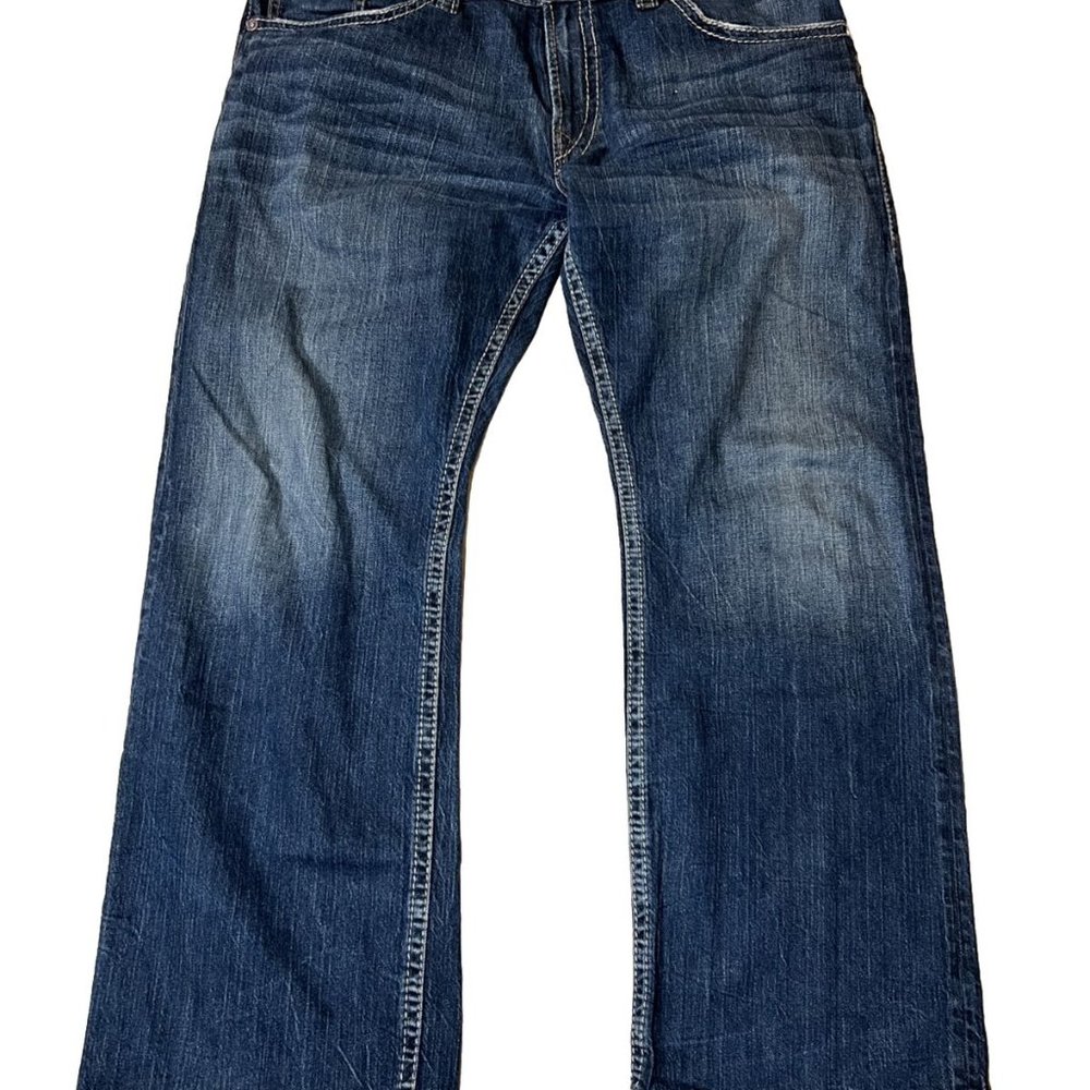 Silver Jeans Mens 38x32 Zac Straight Leg Thick Stitch Denim Medium Wash Biker